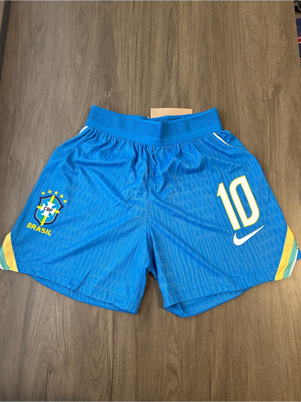Nike Men's Blue Brazil #10 Soccer Shorts with Yellow Accents